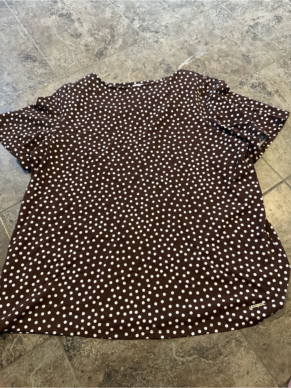 🥦Women's Anne Klein Brown Polka Dot Short Sleeve Blouse